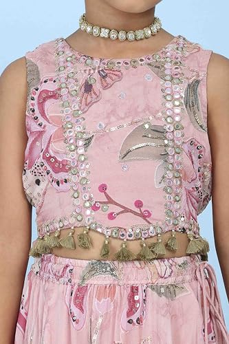 Biba Girls Pink Viscose Organza Printed Regular Lehenga Set_14-15Y