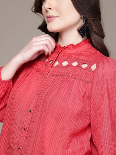 Label RITU KUMAR Red Emery Crew Neck Full Sleeves Shirt