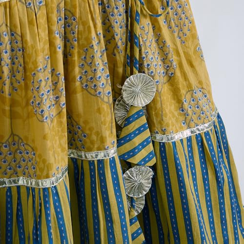 Hopscotch Girls Mustard Full Sleeves Lace Embellished Cambric Dress for Age (4-5 Years)