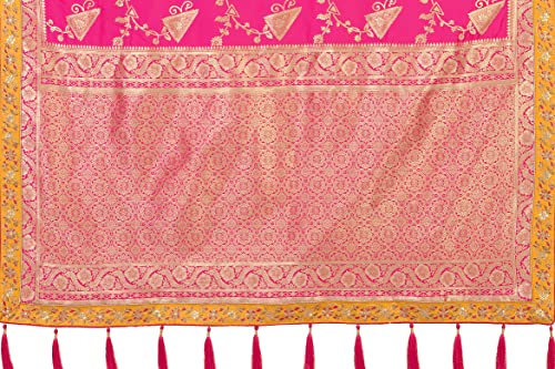 Monjolika Fashion Women's Elegant Banarasi Tissue Silk Saree with Rich Zari Border With Unstitched Blouse Piece (Rani Pink)