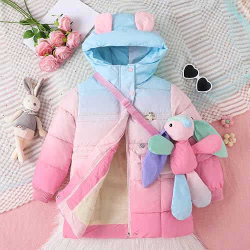 Hopscotch Girls Full Sleeves Pink Colour-Block Long Coat with Bag For Ages(7-8 Years)