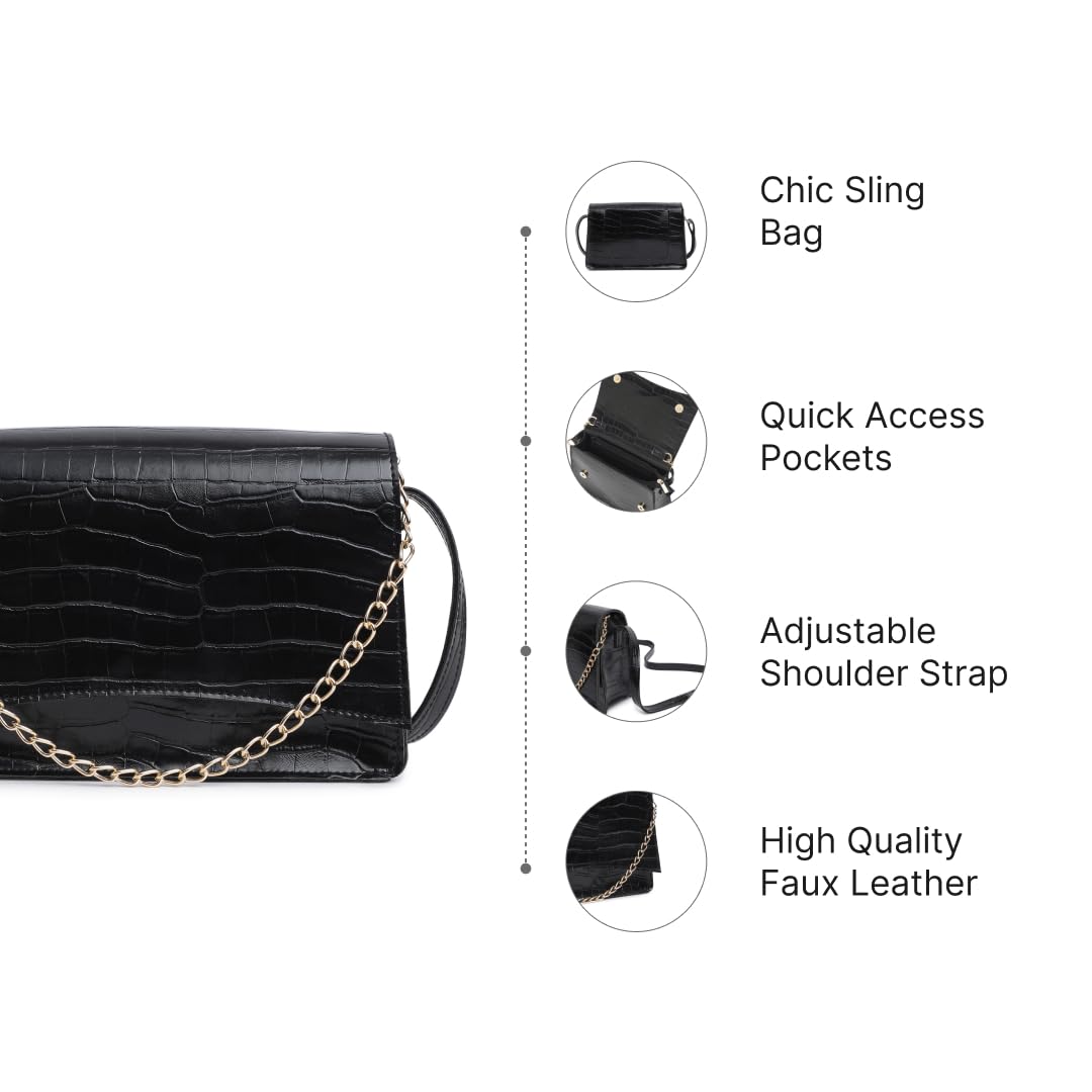 Fastrack Party Sling Bag for Women |Stylish and Structured Handbag for Girls, Ladies, Women | Textured Bag Made of faux Leather