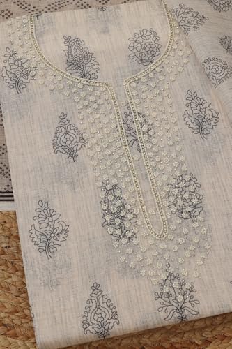 Soch Womens Black Linen Floral Dress Material With Hand Embroidery and Bead Details