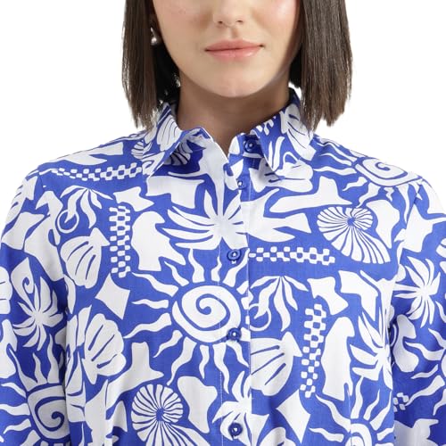 United Colors of Benetton Regular Fit Spread Collar Printed Dress (Size : 2XL) - 26P4WVNDR318I901 Blue