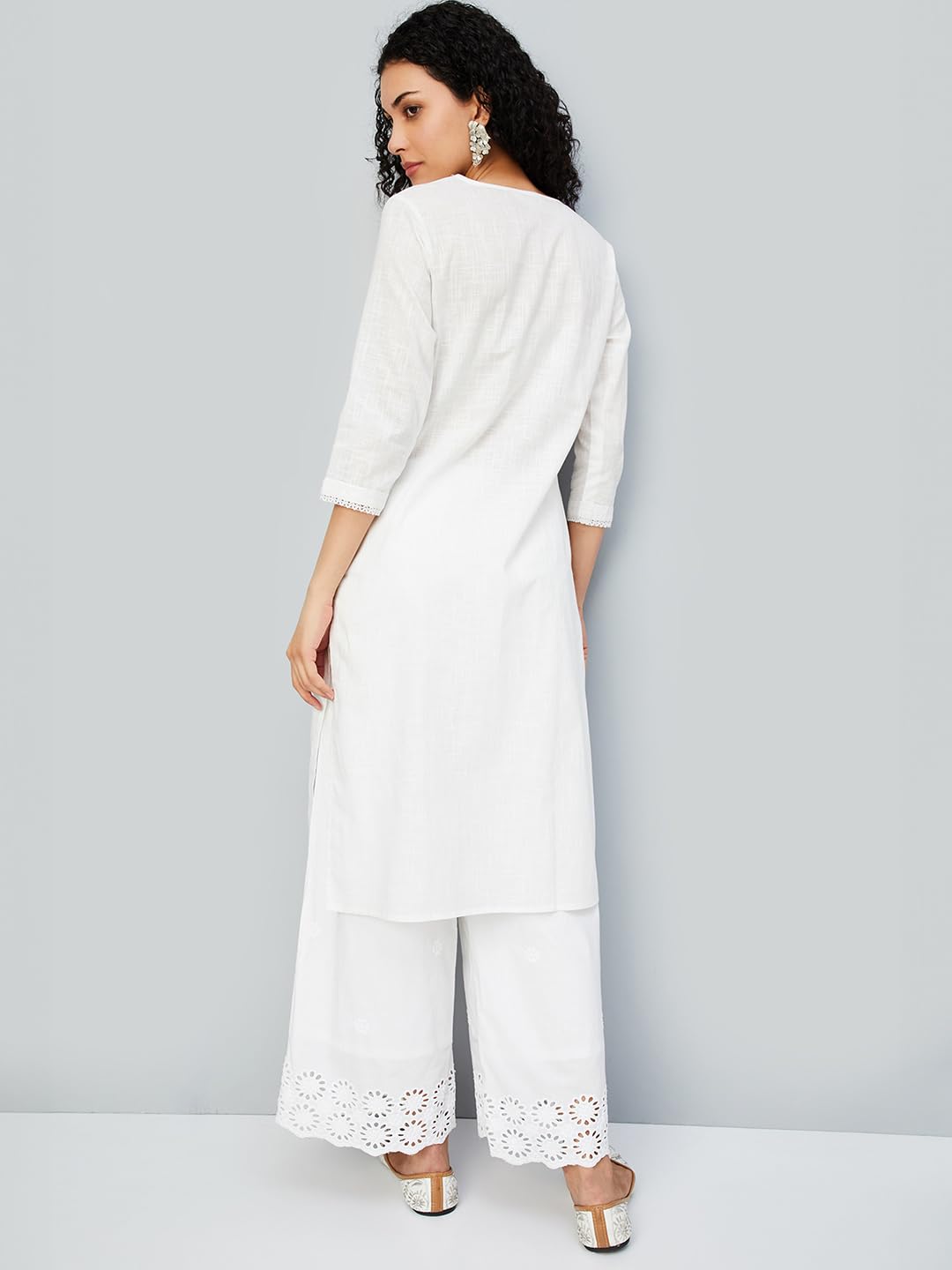 Max Women Cotton Blend Regular Fit Kurta (NCEKSP25AD_White, XL