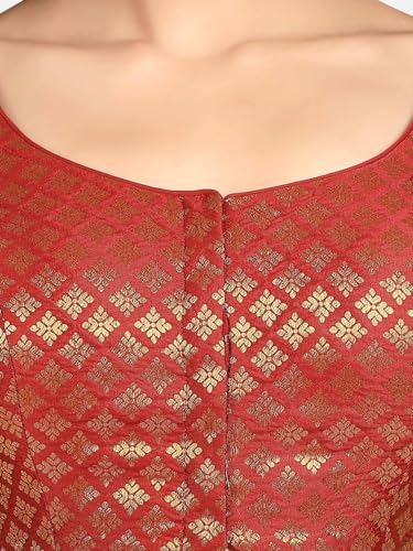 Biyu Women's | Designer Blouse for Sarees | Brocade Woven Design Round Neck Elbow Half Sleeves Readymade Saree (Maroon, 36)