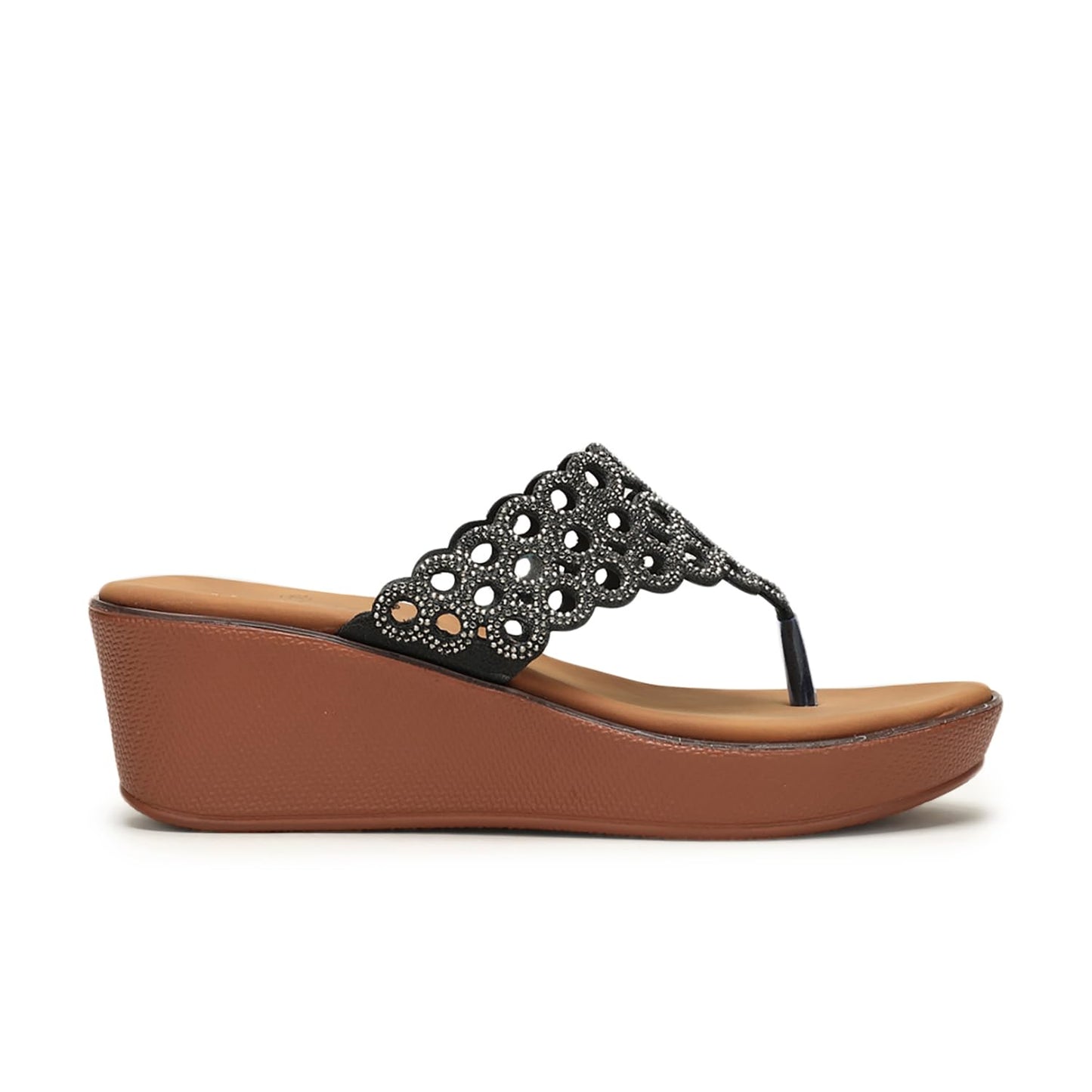 Marc Loire Women’s Embellished Slip-On Comfortable Flatform Heel Fashion Sandals (Black, UK Footwear Size System, Adult, Women, Numeric, Medium, 8)