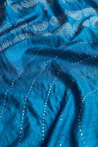 Taneira Women Blue Bengal Pure Tussar Silk Mukaish Saree with Unstitched Blouse Piece (SAIH01AC1472-Blue)