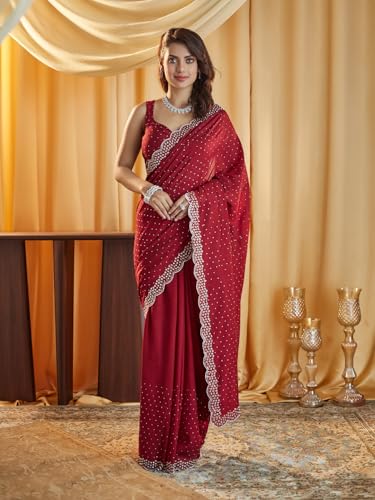 Kasee Women Gajri Embellished Beads and Stones Silk Blend Saree