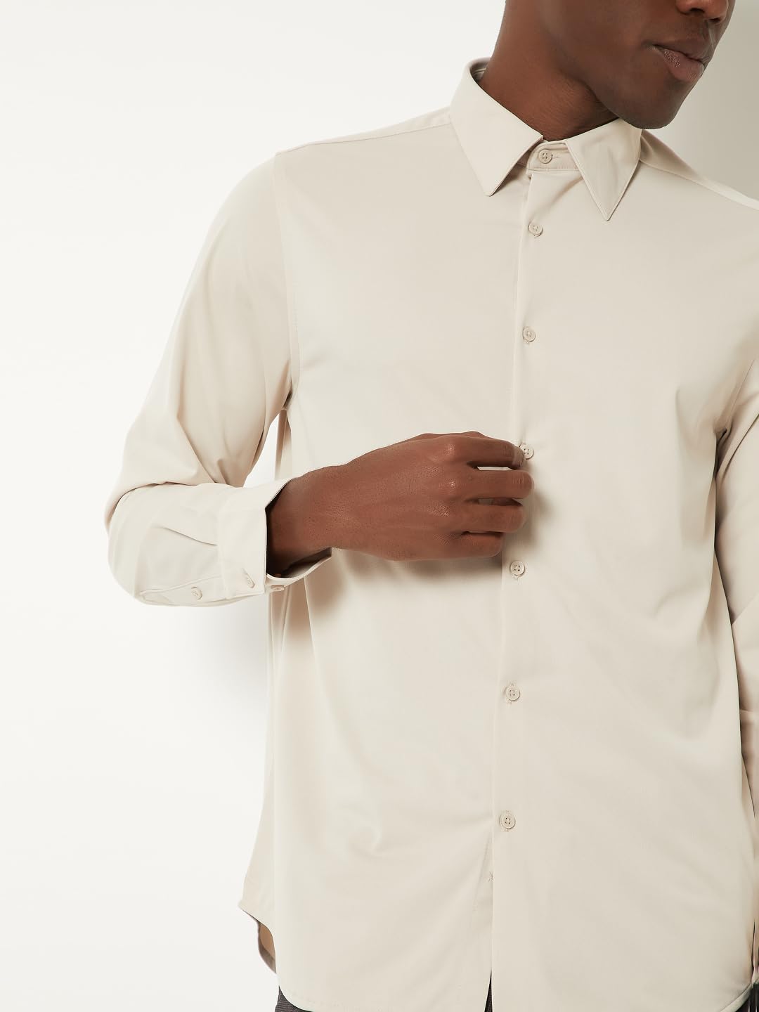 Max Men Solid Slim Fit Formal Shirt (Beige_40)