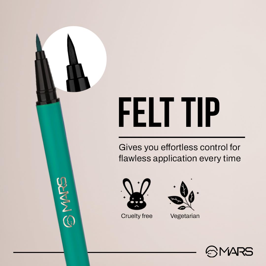 MARS City Stroke Charming Eyes Liquid Eyeliner | Long-lasting | Smudge Proof Eye Liner | Felt Tip for Precise Application | Quick Drying Formula (1ml) (02-Green)