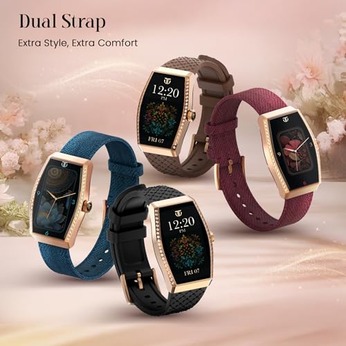Titan Valerie Aura Women Smartwatch with 1.47” AMOLED Display,Crystal Studded Bezzel,Luna Wellness,UV/AQI Index,Animated Watchfaces,QR Hub,Stress Monitoring,Breathe Exercise,IP68- Wine Red