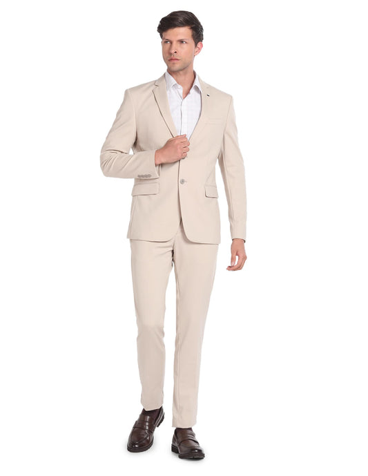 Arrow Men's Nylon Single Breasted Business Suit Pants Set (ARAGSU5552_Beige