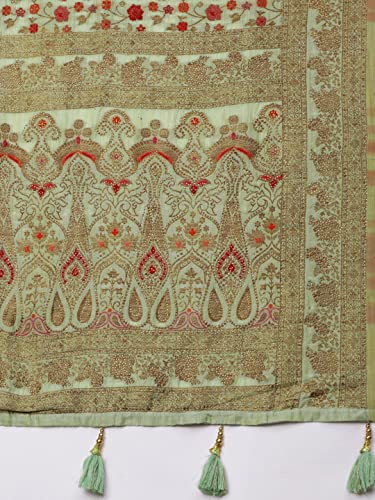 MOHEY Women's Saree, Suitable for Party, Anniversary & Wedding Sari for Women, All Over Jaal, Bordered Art Silk (Green)