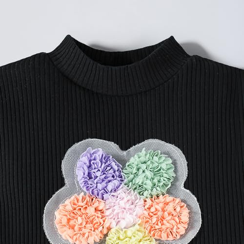 Hopscotch Girls Full Sleeves Black 2-Pc Floral Applique Skirt Set For Ages (18-24 Months)