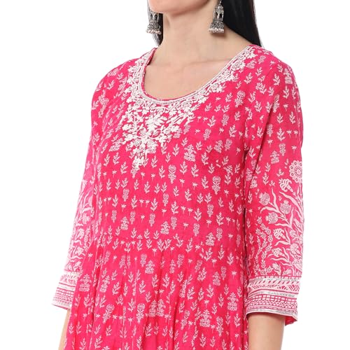 BIBA Women Cotton Anarkali Suit Set (Pink)