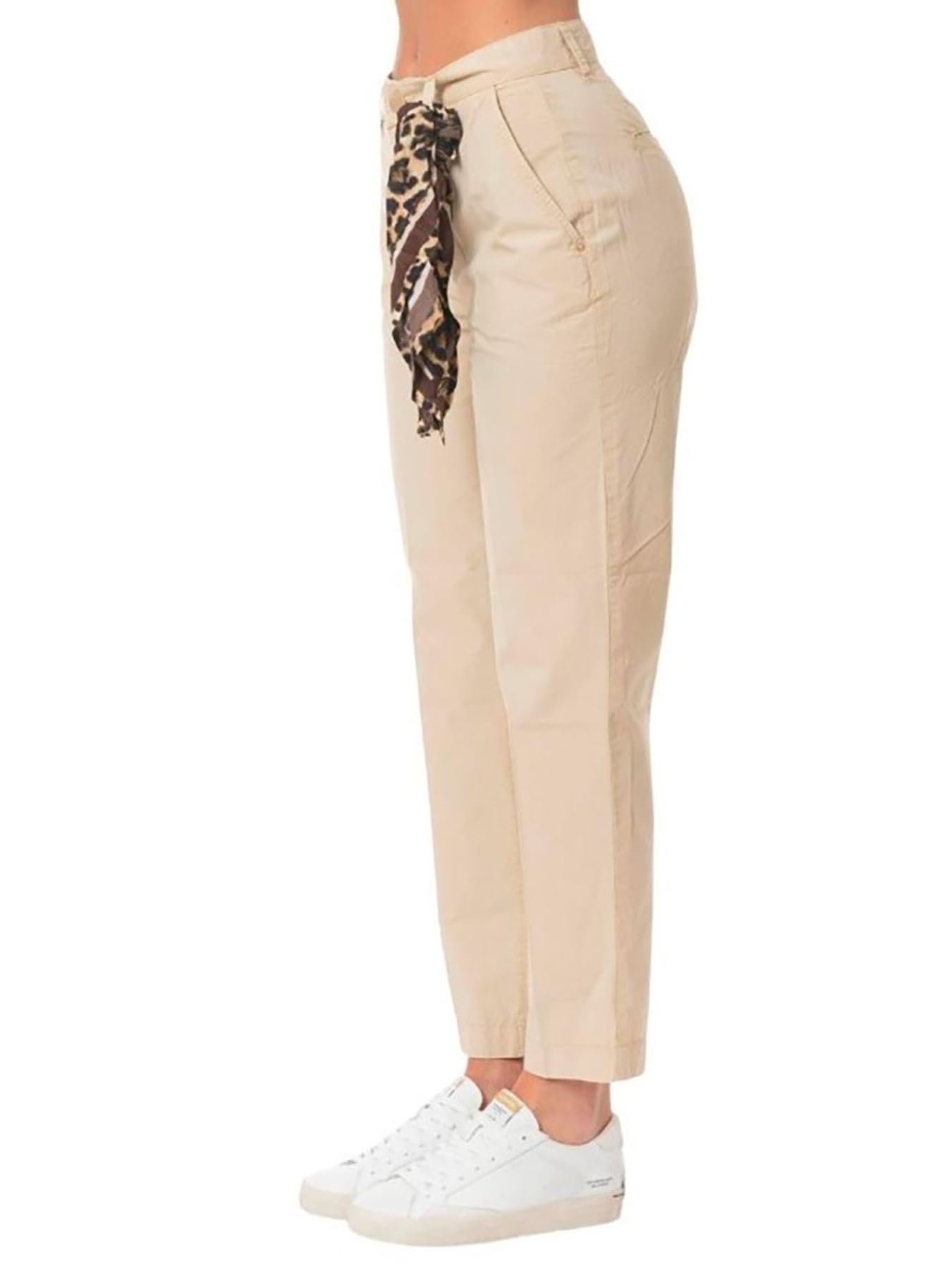 GUESS Women's Beige Cotton Solid Slim Fit Trouser