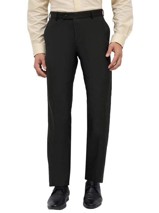 Park Avenue Men Slim Fit Structure Pattern Polyester Blend Flat Front Formal Trouser Black