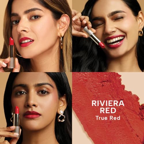 RAS Luxury Oils Lumiere Satin Matte Lipstick | 8-Hr long stay Creamy Matte, Non-Drying, Lightweight & Pigmented | Natural infusion of Argan & Avocado | Vegan, Cruelty-Free (Riviera Red)