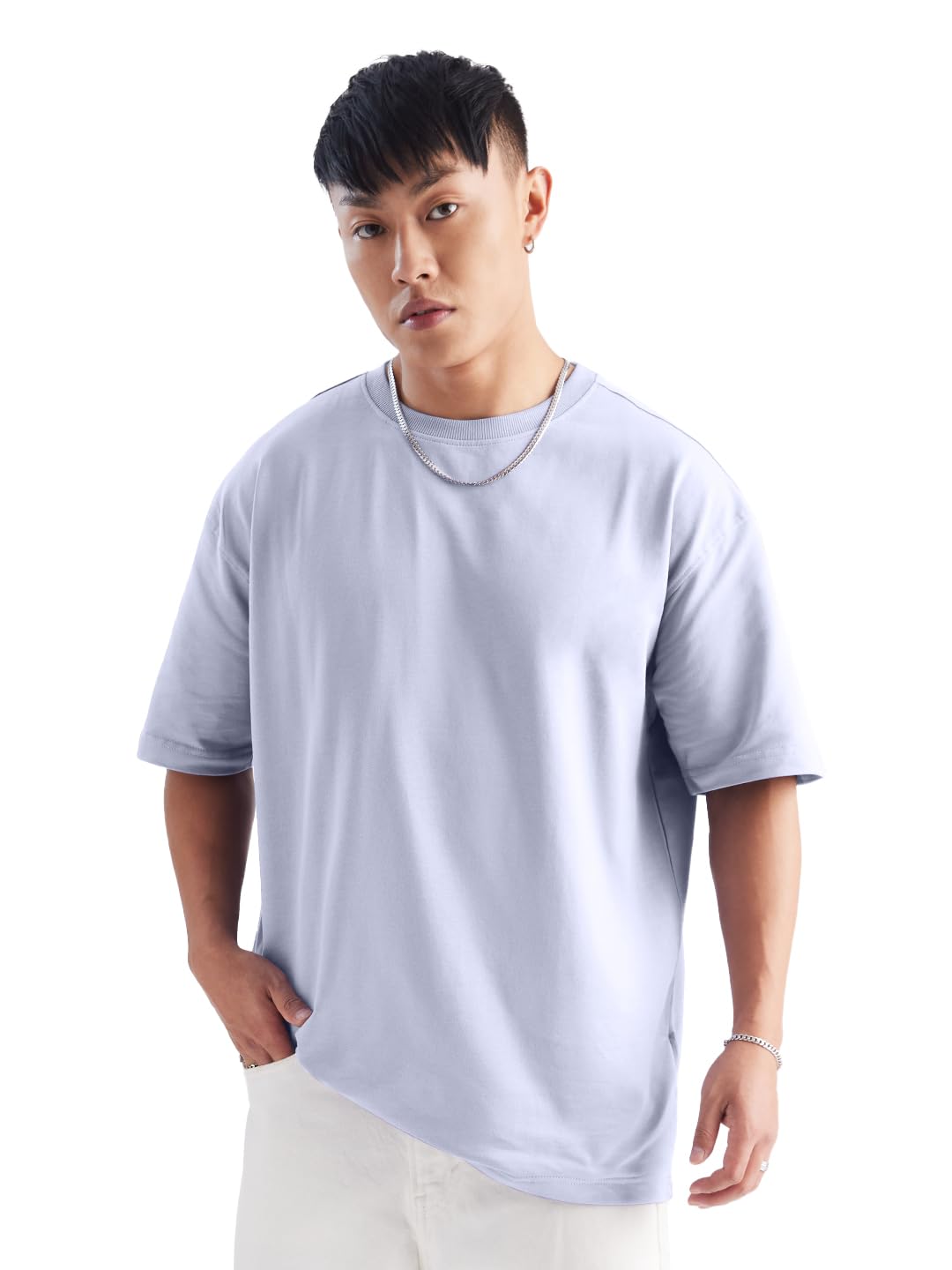 The Souled Store Original Solids: Lavender Men Oversized T-Shirts
