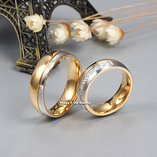 Via Mazzini 316L Stainless Steel Love Promise Crystal Couple Rings for Men an.