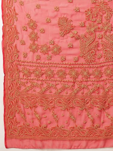Ada Hand Embroidered Lucknowi Chikankari Georgette with Unstitched Blouse Piece for Women A311193 Red