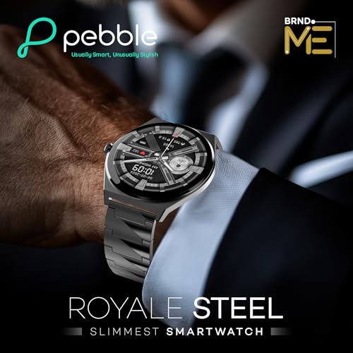 Pebble Royale Steel Luxury Metal Smartwatch | Ultra-Slim Stainless Steel Body, 1.43” Ultra AMOLED Display, Always-On Display, Bluetooth Calling, DIY Watch Faces (Black)