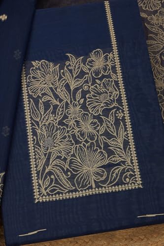 Soch Womens Navy Blue Chanderi Woven Design Unstitched Dress Material