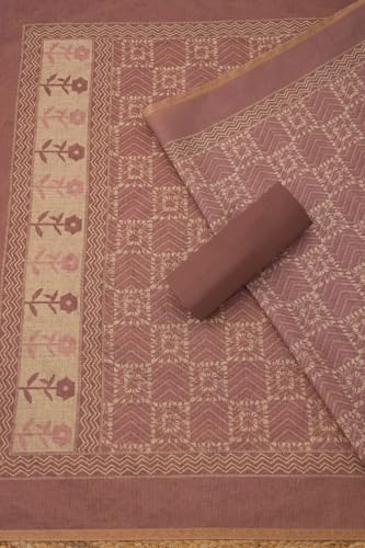 Soch Womens Onion Pink Linen Shimmer Chevron Print Unstitch Dress Material With Zari