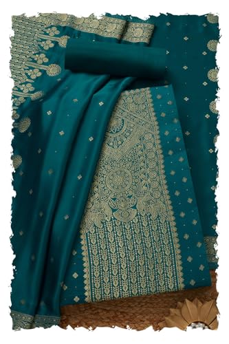 Soch Womens Turquoise Blue Gajji Silk Zari Woven Unstitch Dress Material With Zari Woven