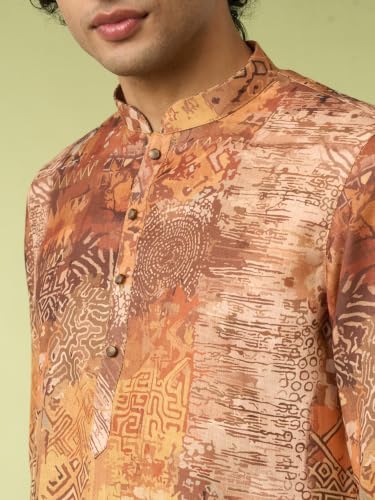 DIWAS BY MANYAVAR Men's Printed Casual Wear Kurta Set (Fawn,L)