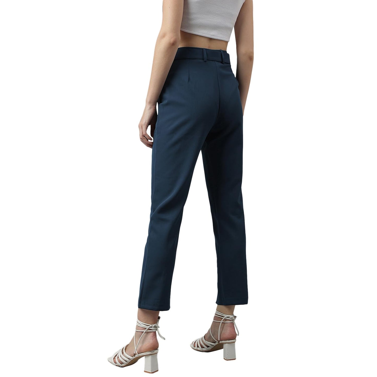 Latin Quarters Women Teal High-Rise Straight Fit Solid Pant/Trousers for Casual Wear_M