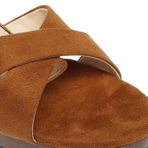 MONROW Maria Suede Leather Block Heels for Women, Brown, UK-4 | Fancy & Stylish Heel sandals, Casual, Comfortable Fashion Heel Sandal