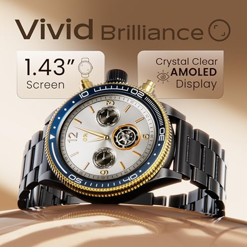 GOBOULT Saber Smart Watch 1.43'' AMOLED Display, Functional Rotating Bezel, AOD, BT Calling, 200+Watchfaces, 700 Nits Brightness, AI Voice Assistant, SpO2 Monitoring, 120+ Sports Mode (Metal Black)