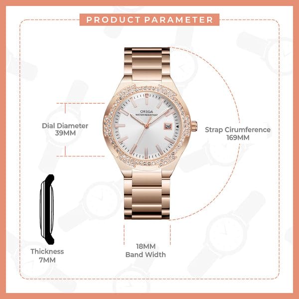 ORSGA Virtue Watches for Women Elegant Analogue Ladies Watches White Dial and Golden Stainless Steel Strap Diamond Wrist Watch Luminous Waterproof Minimalist Quartz Female Watches, Womens Gifts