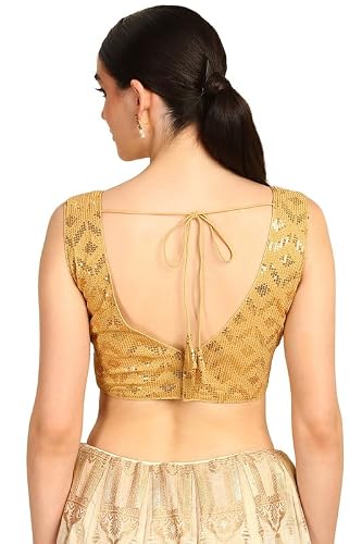 Soch Womens Gold Sequinned Embellished Georgette Padded Blouse