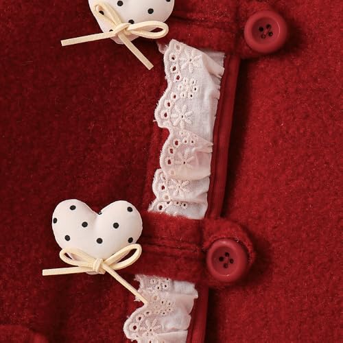 Hopscotch Girls Red Full Sleeves Heart Applique Long Coat For Age (18-24 Months)