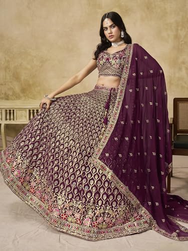 Zeel Clothing Women's Sequins and Thread Embroidered Work Georgette Lehenga Choli With Dupatta (5134-Women-Lehenga-Choli-Latest; Free size) (Maroon)