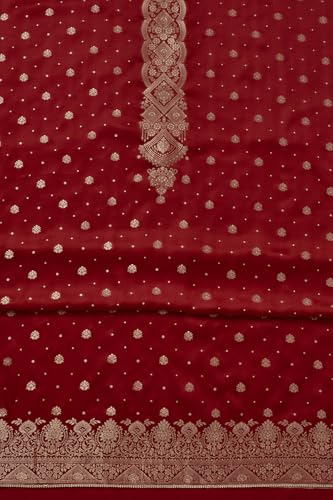 Soch Womens Red Gajji Silk Zari Woven Unstitch Dress Material With Zari Woven