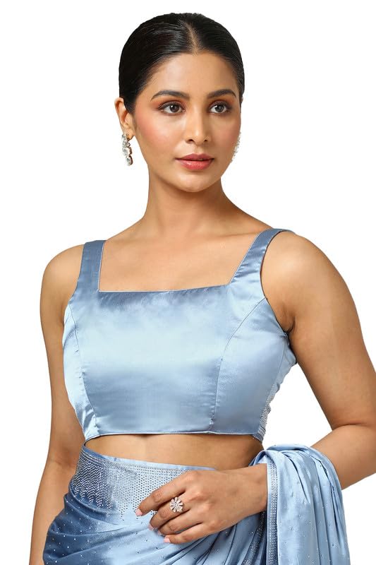 Soch Womens Powder Blue Satin Embellished Saree With Stone Work