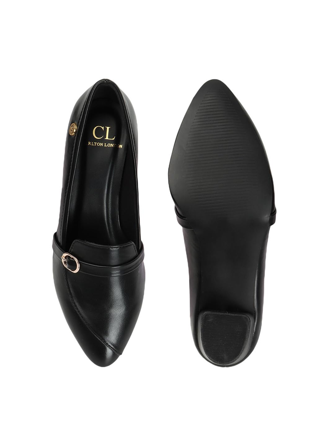 Carlton London Women Black Stylish Slip-on Pump Shoes with Block Heels, Pointed Toe for for Casual, Office and Daily Use (41)