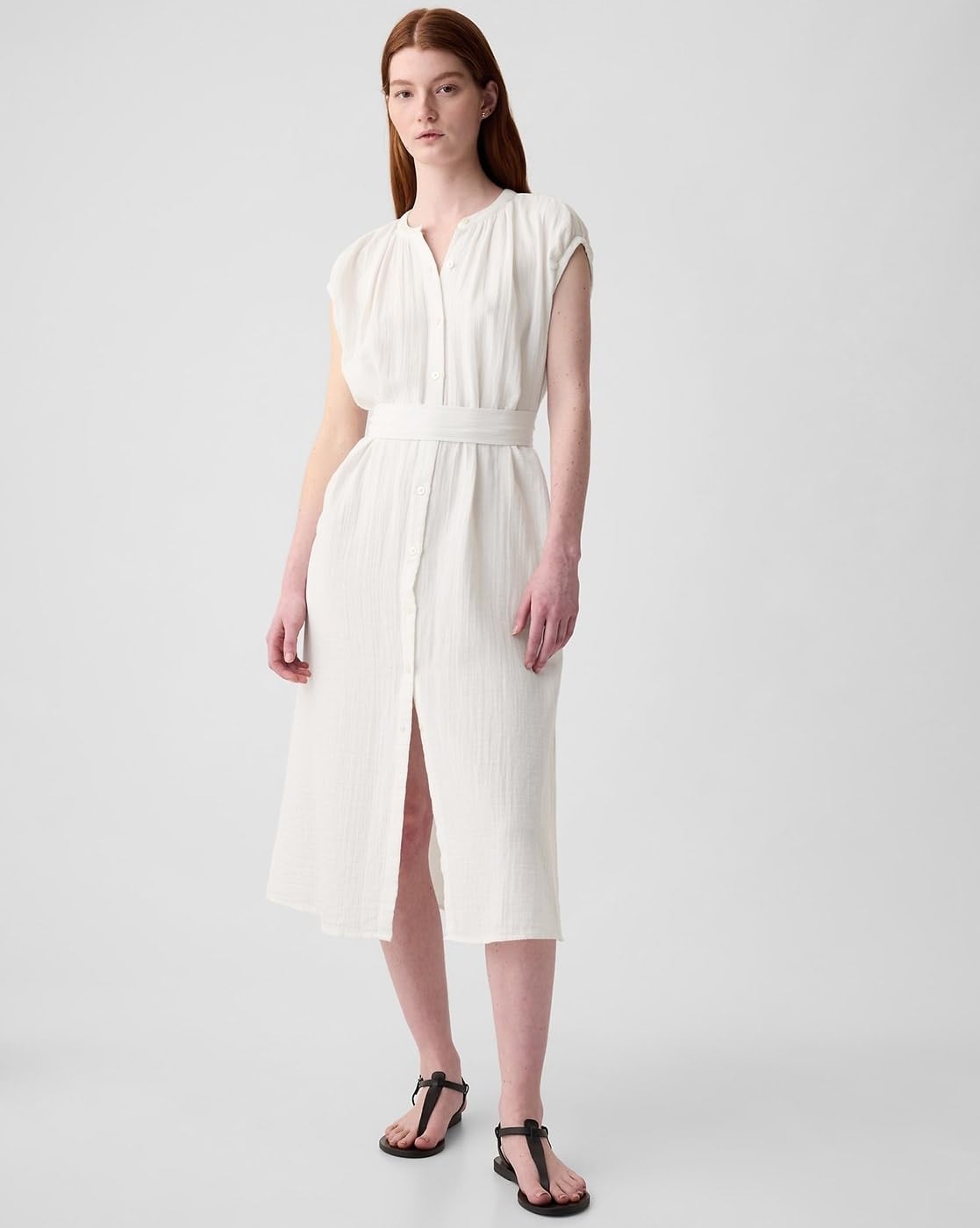 GAP Women's Cotton Classic Below The Knee Casual Dress (442528445_offwhite