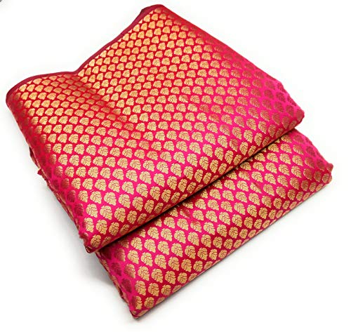 Colovila Women/Girl Ethnic Unstitched Brocade Poly Silk With Golden Jacquard Work Thick Fabric/Cloth/Dress Material For Suit, Lehnga, Blouse, Kurti, Thakur Poshaak etc. (5 Meter, Pink)