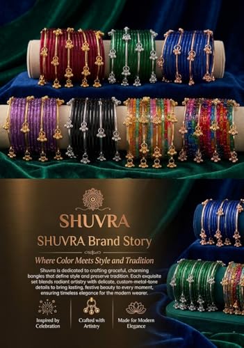 SHUVRA Kashmiri Glass Bangle with gunghro Set for Women| Traditional, Fancy Glass Chudi Set for Festival, Wedding, and Party (Set Of 16) (N blue, 2.12)