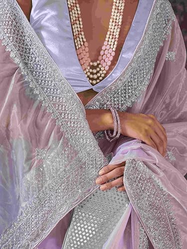 Womanista Women's Net Sequinned Saree (TI6563_Lavender)