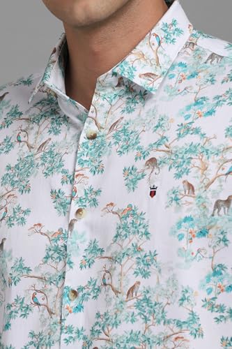 Louis Philippe Men White Slim Fit Print Half Sleeves Casual Shirt