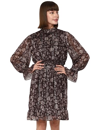 VERO MODA Women Printed Polyester Knee Length Brown Fit & Flare Dress