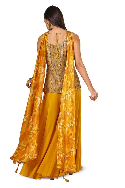 Soch Womens Mustard Georgette Blend Embroidered Suit Set With Sequins