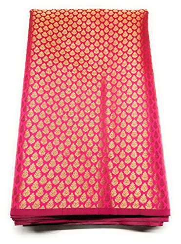 Colovila Women/Girl Ethnic Unstitched Brocade Poly Silk With Golden Jacquard Work Thick Fabric/Cloth/Dress Material For Suit, Lehnga, Blouse, Kurti, Thakur Poshaak etc. (5 Meter, Pink)