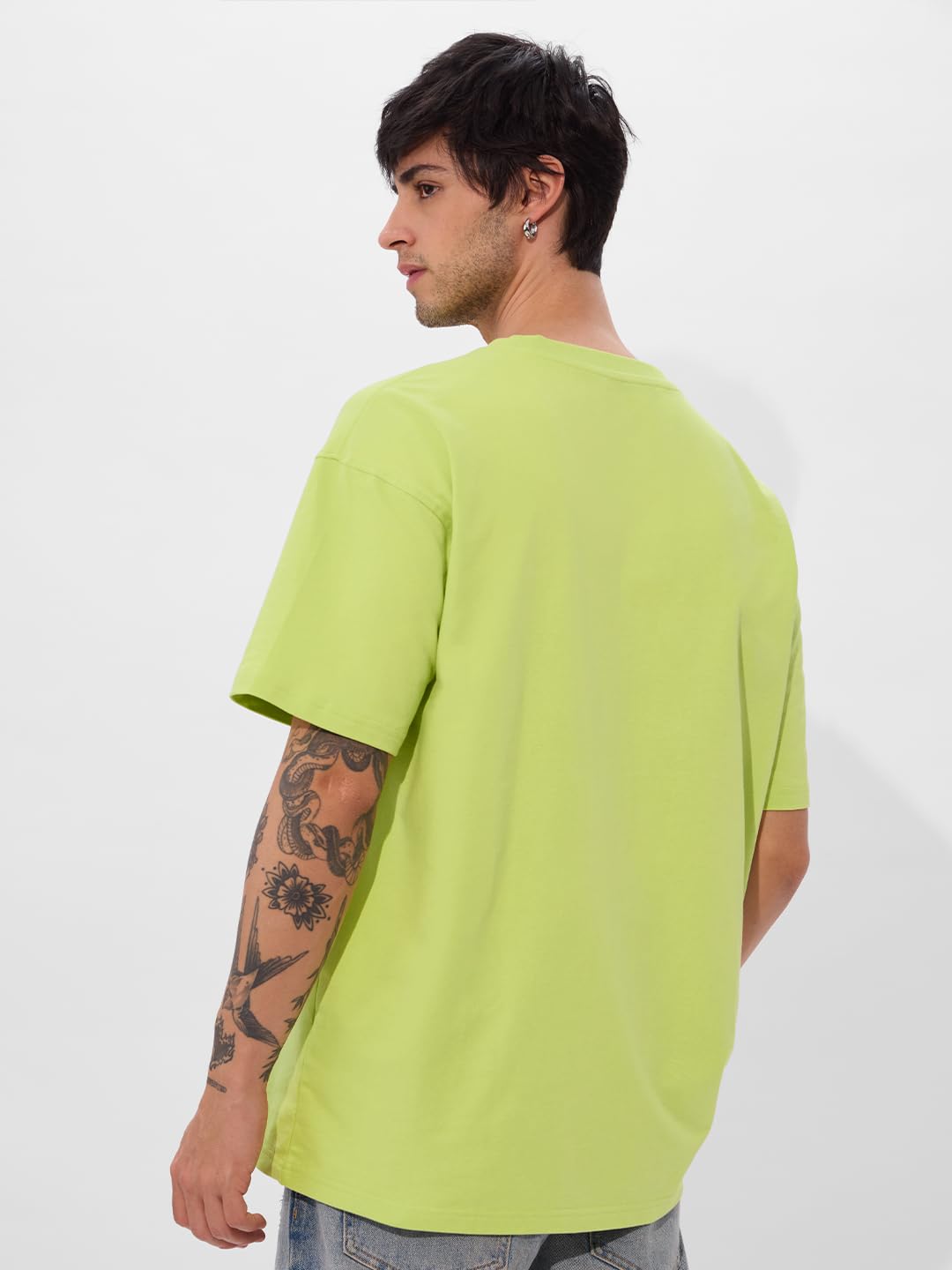 The Souled Store Trash Opinion Men and Boys Short Sleeves Round Neck Green Embroidered Cotton Oversized T-Shirts